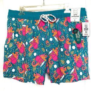 Party Pants Turquoise Karma Chameleon Swim Trunks Board Shorts XL $59.95 NWT🔥